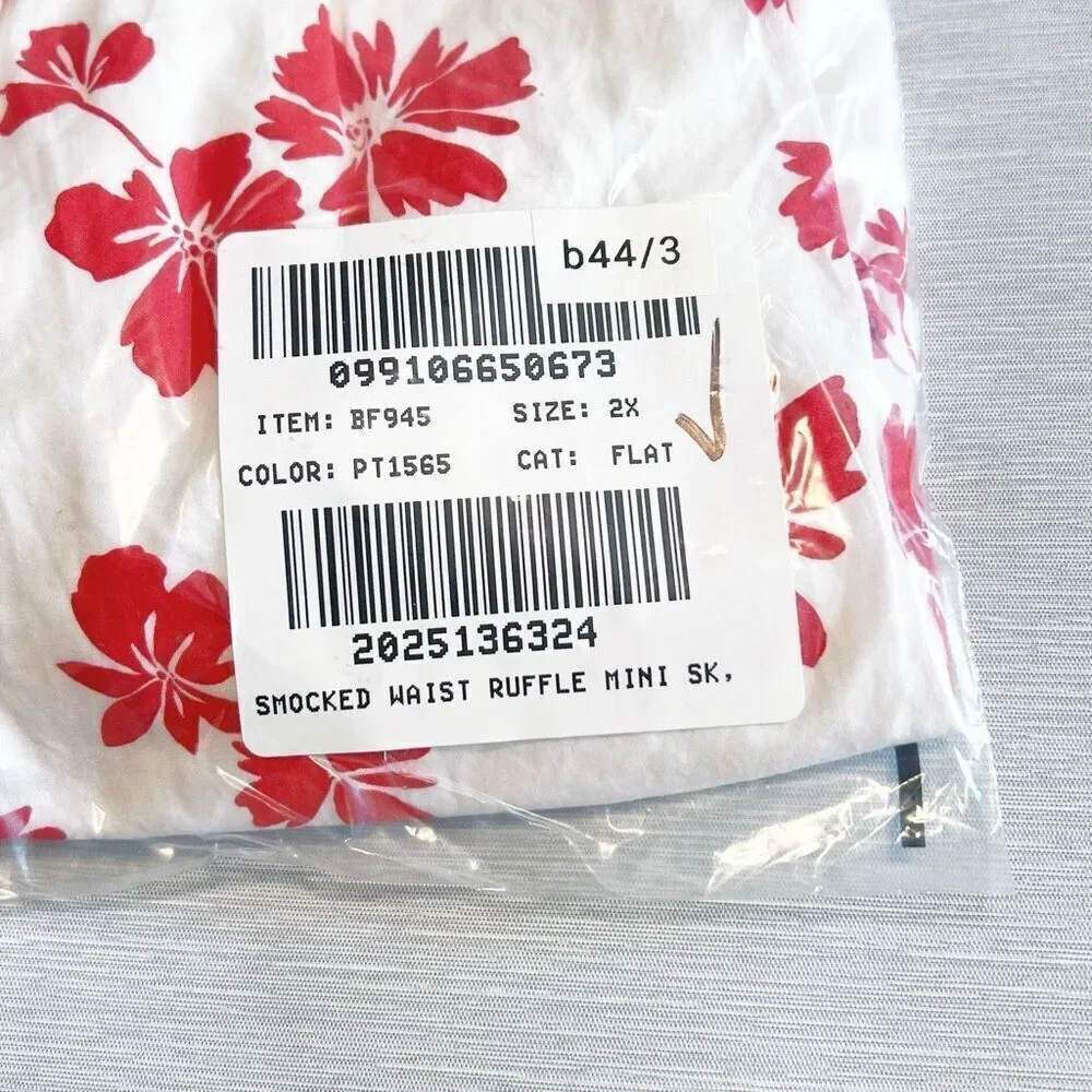 J. Crew Ruffle Smocked-Waist Mini Skirt in White Bright Cerise Red Floral 2X NWT